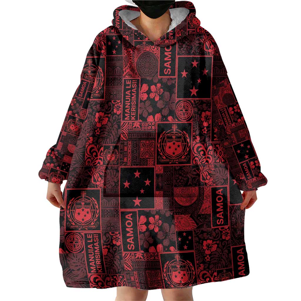 Dark Samoa Manuia Le Kerisimasi Wearable Blanket Hoodie Pacific Patchwork Xmas Vibes - Polynesian Pride