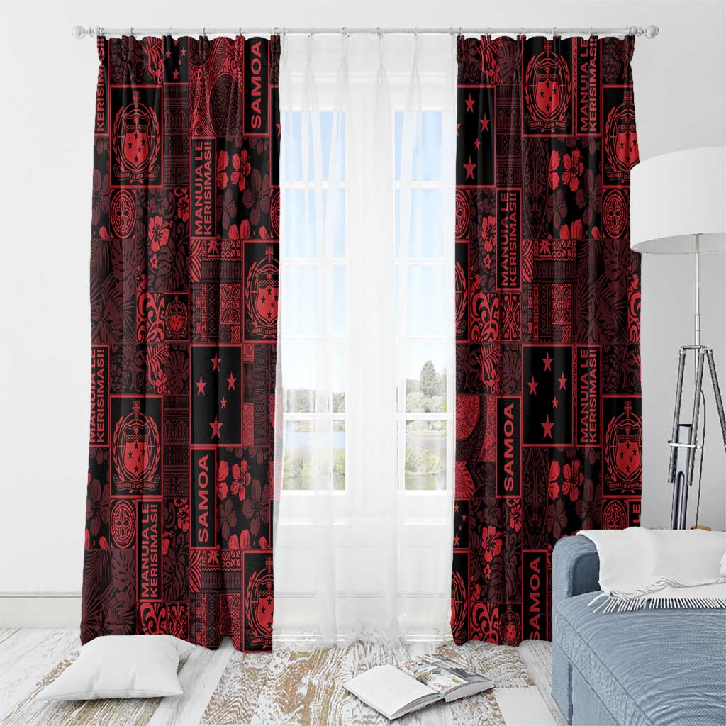 Dark Samoa Manuia Le Kerisimasi Window Curtain Pacific Patchwork Xmas Vibes - Polynesian Pride