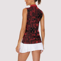 Dark Samoa Manuia Le Kerisimasi Women Sleeveless Polo Shirt Pacific Patchwork Xmas Vibes - Polynesian Pride