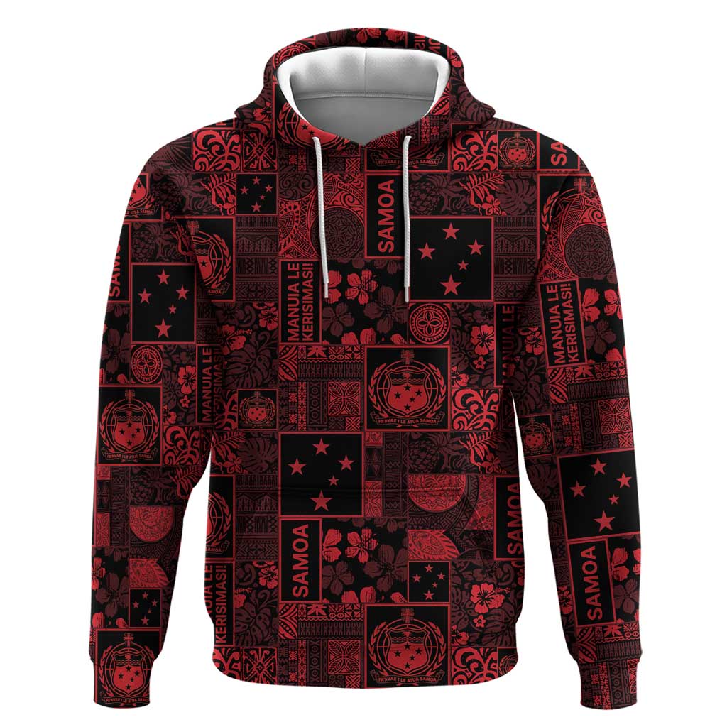 Dark Samoa Manuia Le Kerisimasi Zip Hoodie Pacific Patchwork Xmas Vibes - Polynesian Pride