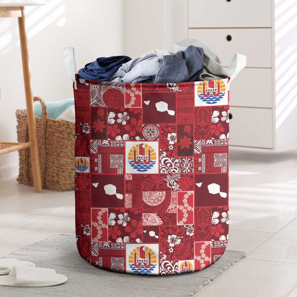 Tahiti Oaoa I Teie Noera Laundry Basket Pacific Patchwork Xmas Vibes LT9 Red - Polynesian Pride