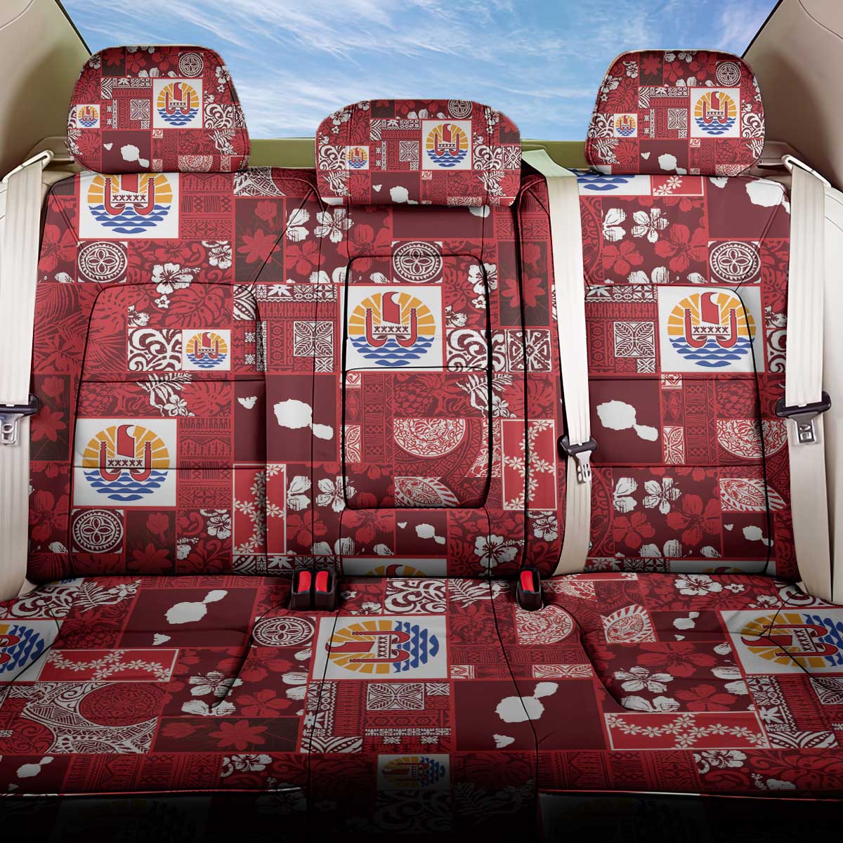 Tahiti Oaoa I Teie Noera Back Car Seat Cover Pacific Patchwork Xmas Vibes - Polynesian Pride