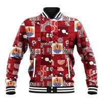 Tahiti Oaoa I Teie Noera Baseball Jacket Pacific Patchwork Xmas Vibes LT9 Unisex Red - Polynesian Pride