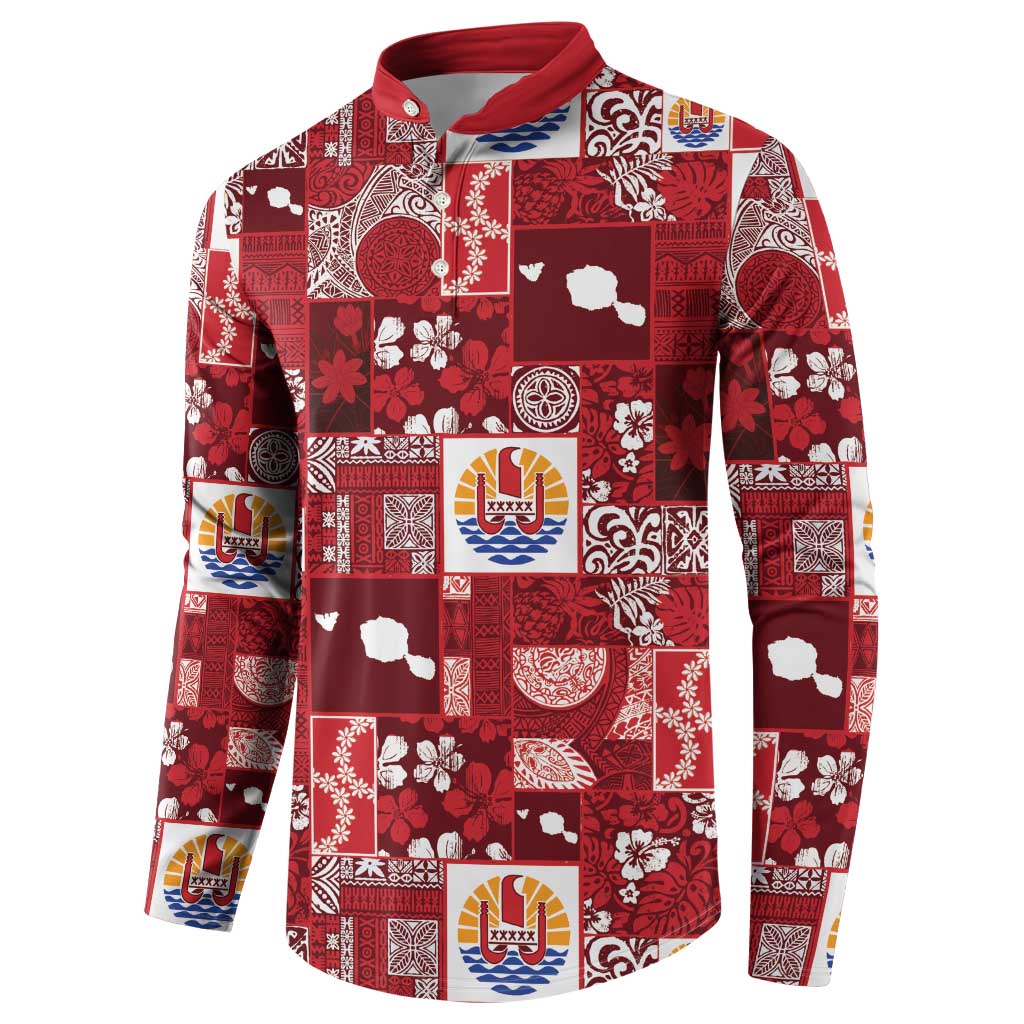 Tahiti Oaoa I Teie Noera Button Sweatshirt Pacific Patchwork Xmas Vibes - Polynesian Pride