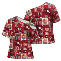 Tahiti Oaoa I Teie Noera Cross Shoulder Shirt Pacific Patchwork Xmas Vibes - Polynesian Pride