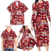 Tahiti Oaoa I Teie Noera Family Matching Long Sleeve Bodycon Dress and Hawaiian Shirt Pacific Patchwork Xmas Vibes - Polynesian Pride