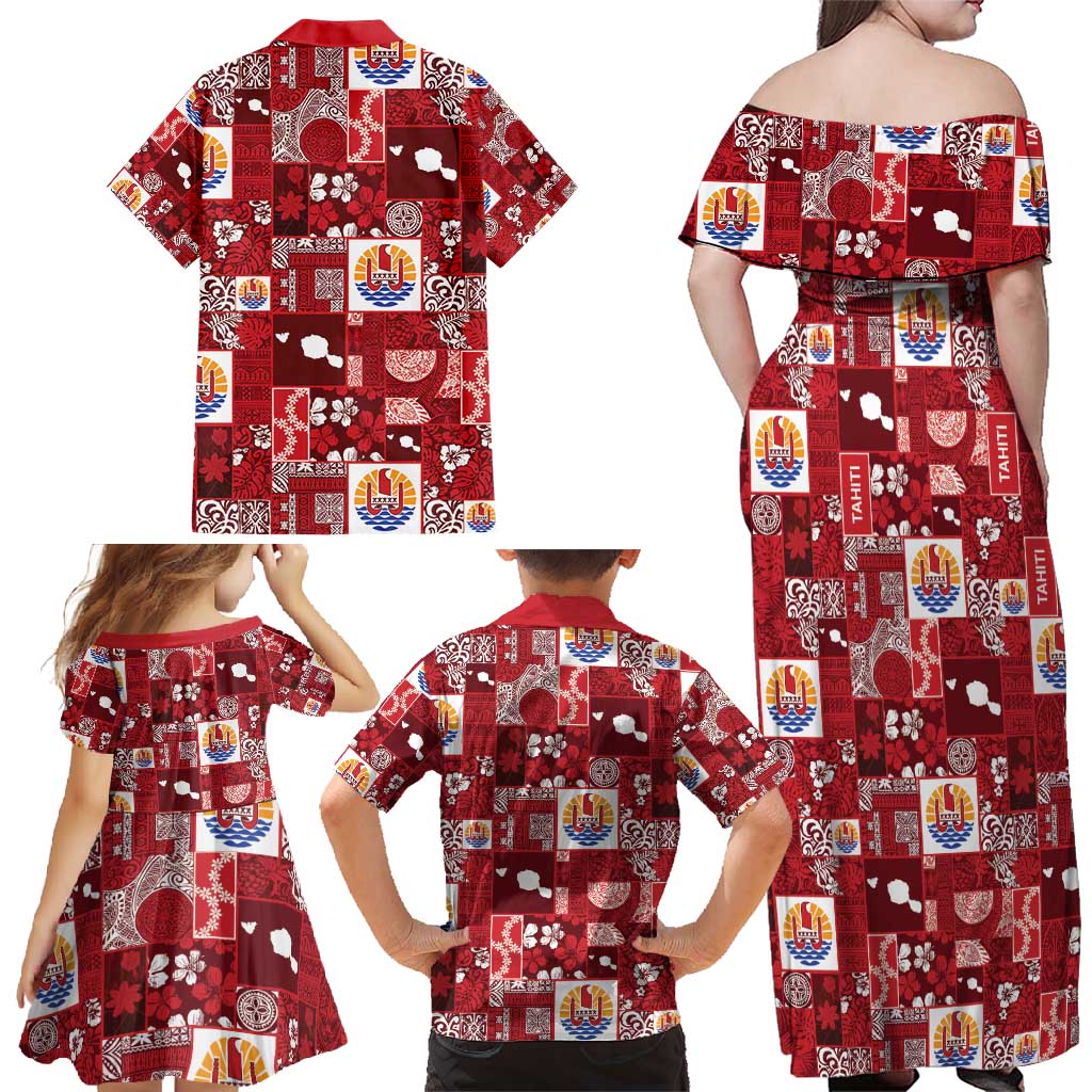 Tahiti Oaoa I Teie Noera Family Matching Off Shoulder Maxi Dress and Hawaiian Shirt Pacific Patchwork Xmas Vibes - Polynesian Pride