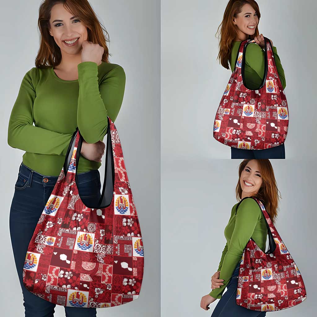 Tahiti Oaoa I Teie Noera Grocery Bag Pacific Patchwork Xmas Vibes - Polynesian Pride