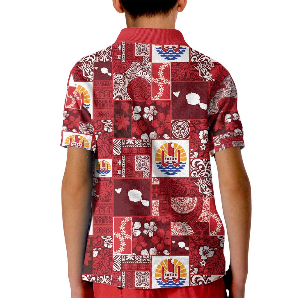 Tahiti Oaoa I Teie Noera Kid Polo Shirt Pacific Patchwork Xmas Vibes - Polynesian Pride