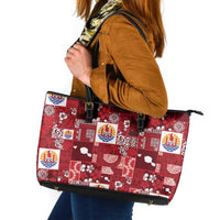 Tahiti Oaoa I Teie Noera Leather Tote Bag Pacific Patchwork Xmas Vibes - Polynesian Pride