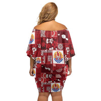 Tahiti Oaoa I Teie Noera Off Shoulder Short Dress Pacific Patchwork Xmas Vibes LT9 - Polynesian Pride