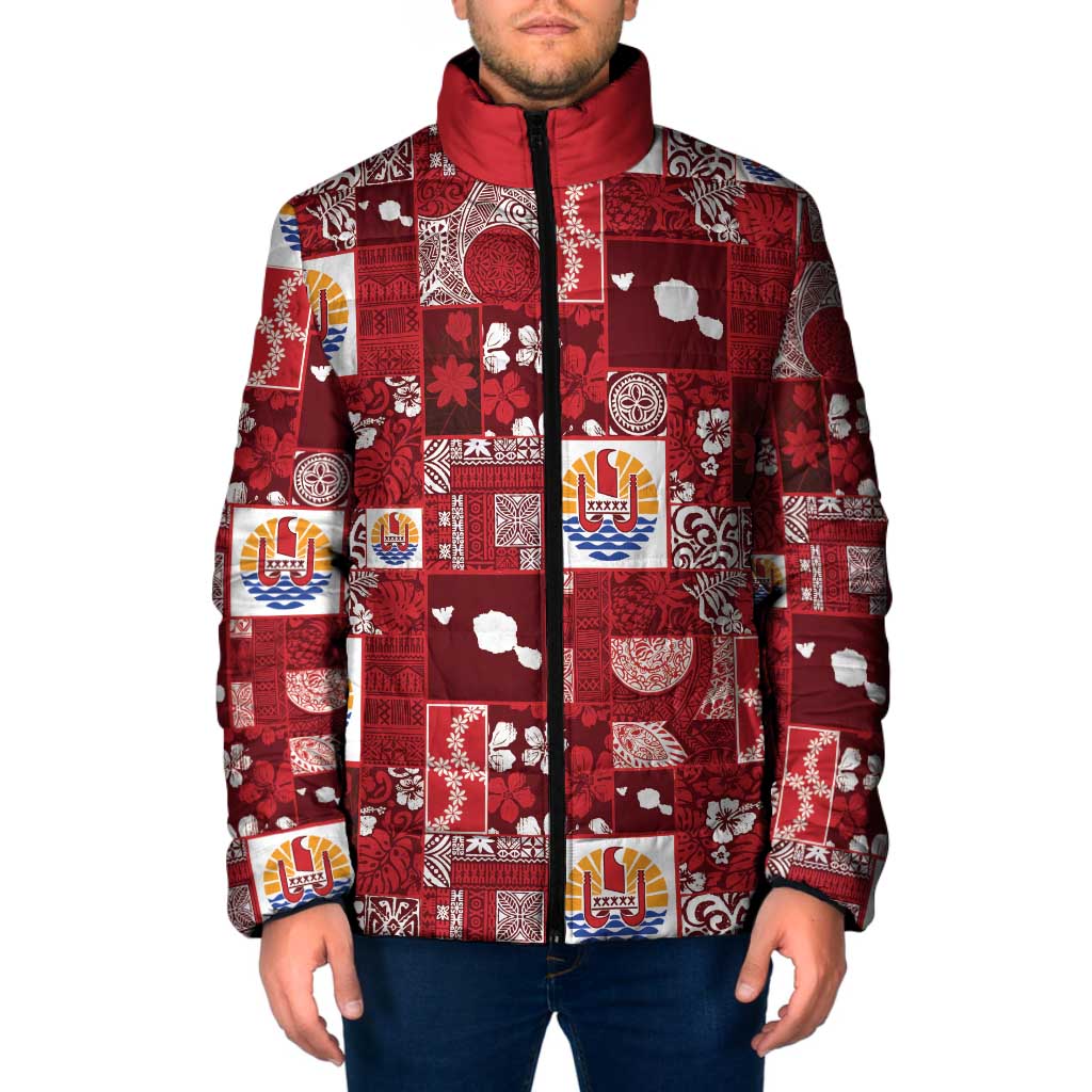 Tahiti Oaoa I Teie Noera Padded Jacket Pacific Patchwork Xmas Vibes - Polynesian Pride