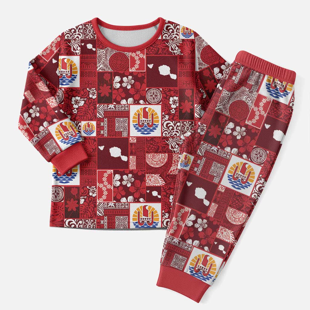 Tahiti Oaoa I Teie Noera Christmas Pajama Set Pacific Patchwork Xmas Vibes LT9 Men Red - Polynesian Pride