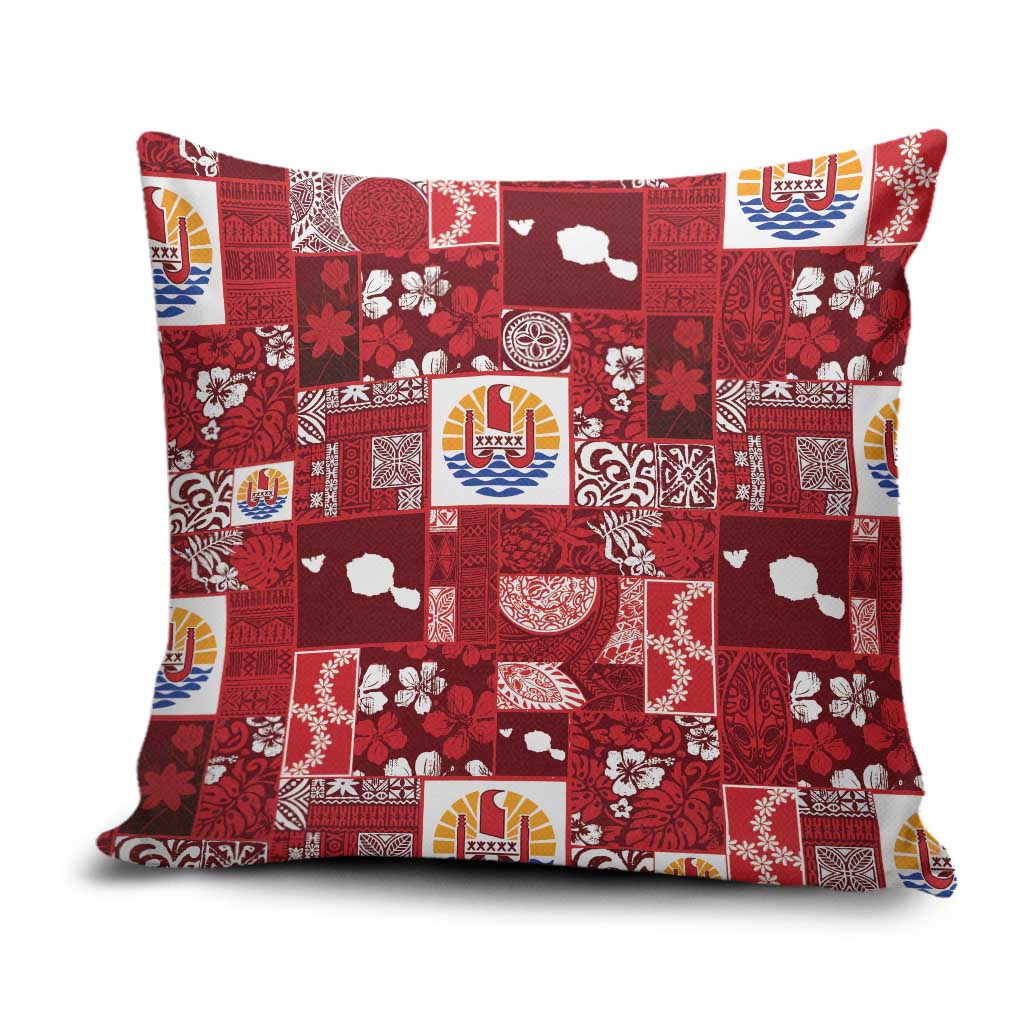 Tahiti Oaoa I Teie Noera Pillow Cover Pacific Patchwork Xmas Vibes LT9 Red - Polynesian Pride
