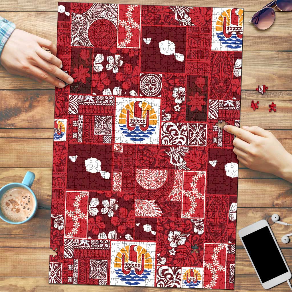 Tahiti Oaoa I Teie Noera Puzzle Pacific Patchwork Xmas Vibes LT9 Red - Polynesian Pride