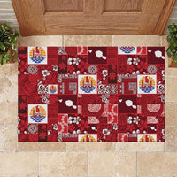 Tahiti Oaoa I Teie Noera Rubber Doormat Pacific Patchwork Xmas Vibes LT9 Red - Polynesian Pride
