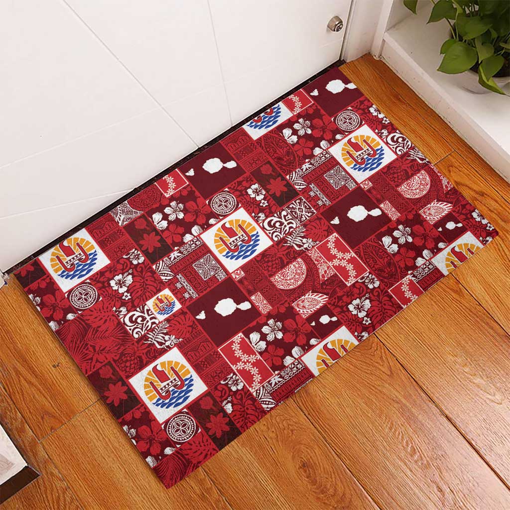 Tahiti Oaoa I Teie Noera Rubber Doormat Pacific Patchwork Xmas Vibes LT9 - Polynesian Pride