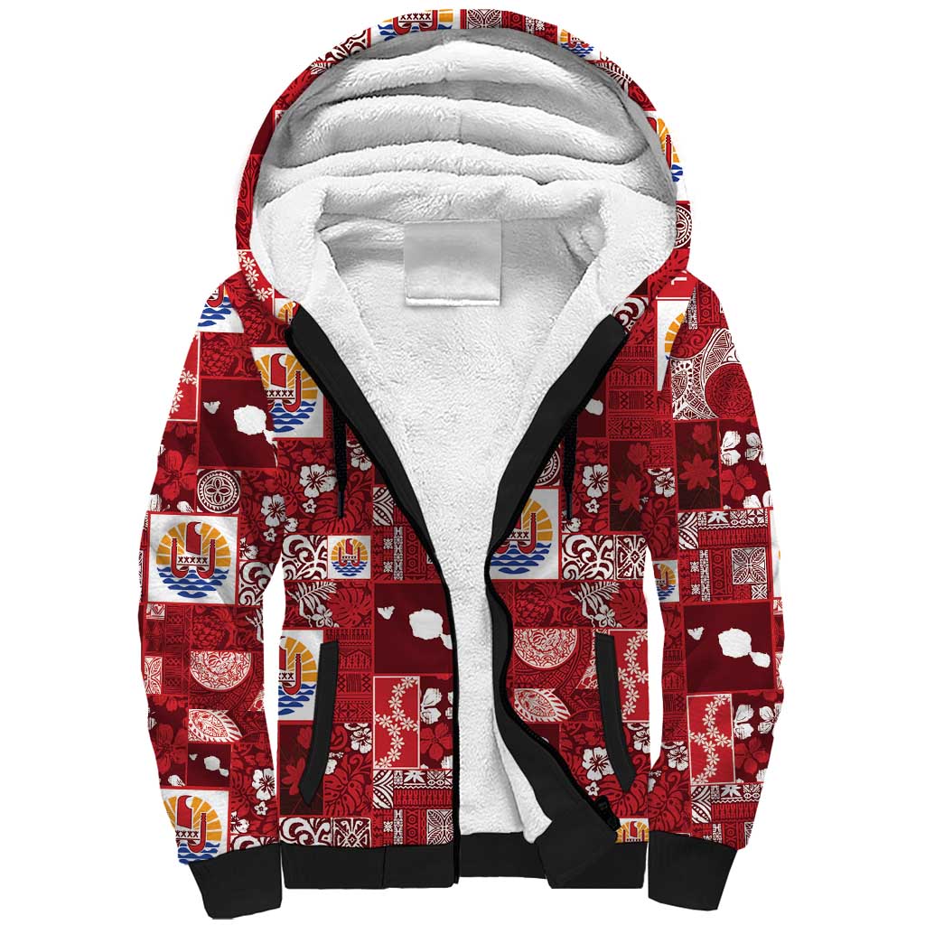 Tahiti Oaoa I Teie Noera Sherpa Hoodie Pacific Patchwork Xmas Vibes - Polynesian Pride