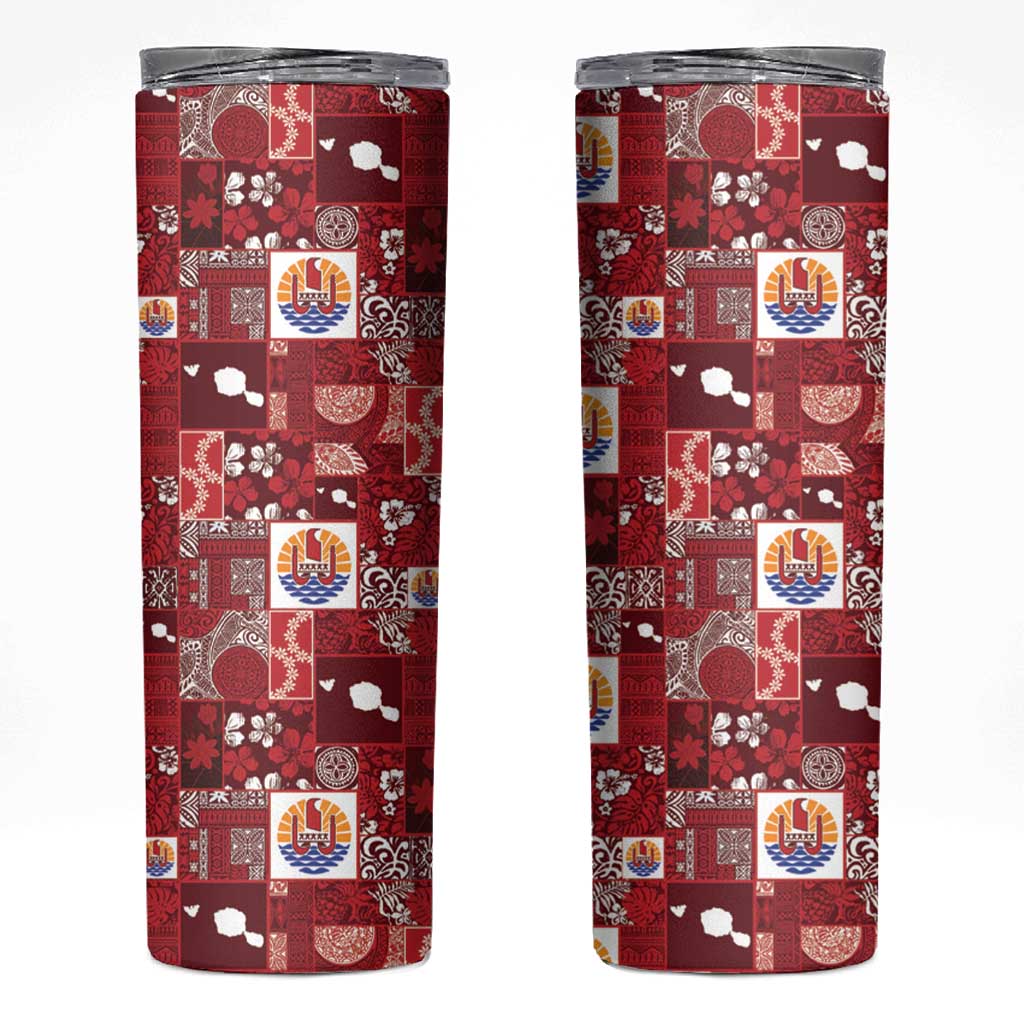 Tahiti Oaoa I Teie Noera Skinny Tumbler Pacific Patchwork Xmas Vibes - Polynesian Pride
