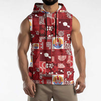 Tahiti Oaoa I Teie Noera Sleeveless Hoodie Pacific Patchwork Xmas Vibes LT9 - Polynesian Pride