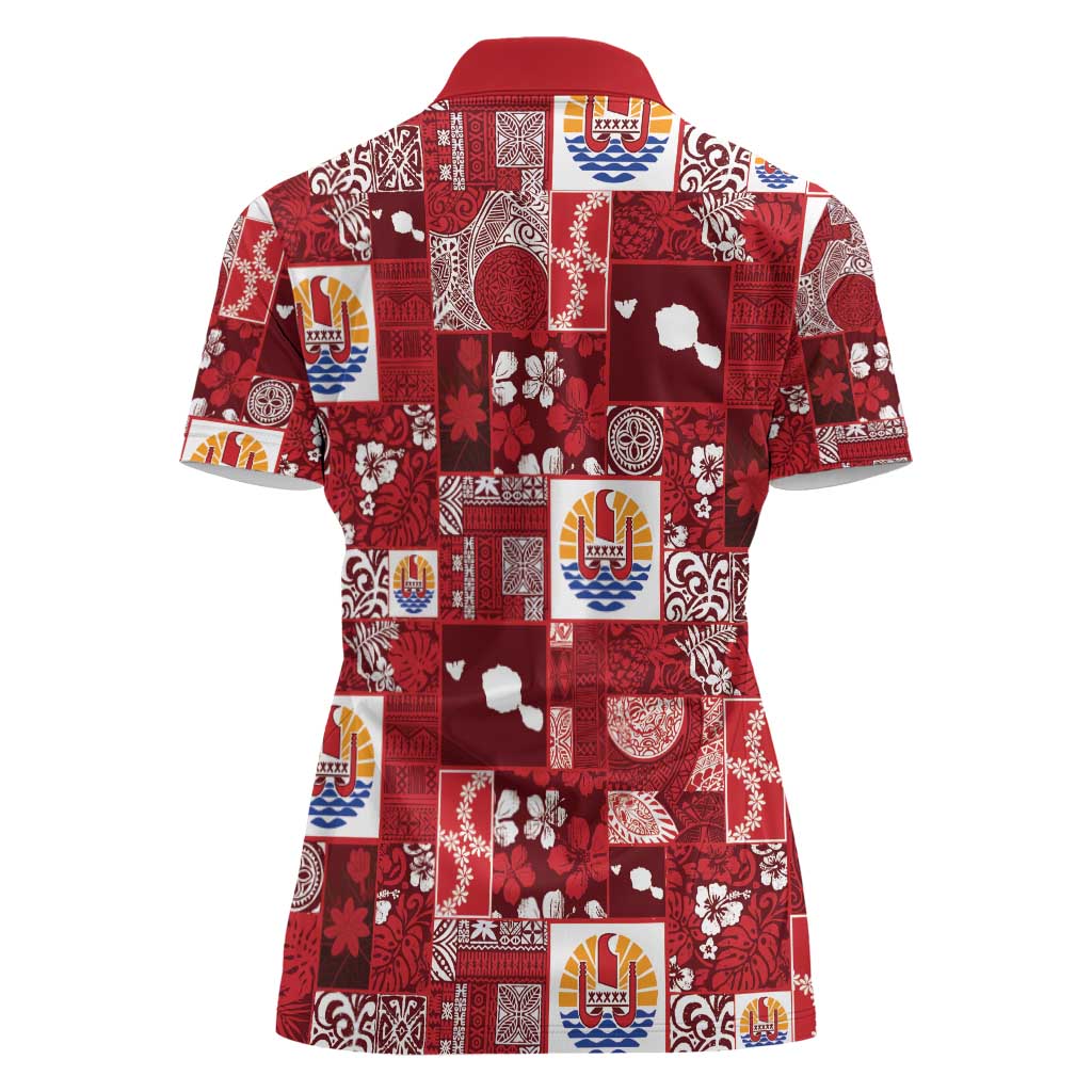 Tahiti Oaoa I Teie Noera Women Polo Shirt Pacific Patchwork Xmas Vibes - Polynesian Pride