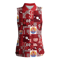 Tahiti Oaoa I Teie Noera Women Sleeveless Polo Shirt Pacific Patchwork Xmas Vibes - Polynesian Pride