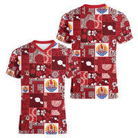 Tahiti Oaoa I Teie Noera Women V-Neck T-Shirt Pacific Patchwork Xmas Vibes - Polynesian Pride