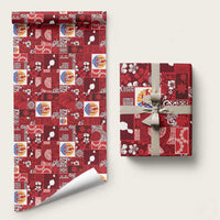 Tahiti Oaoa I Teie Noera Wrapping Paper Pacific Patchwork Xmas Vibes LT9 58" × 23" Red - Polynesian Pride