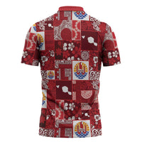 Tahiti Oaoa I Teie Noera Zipper Polo Shirt Pacific Patchwork Xmas Vibes - Polynesian Pride