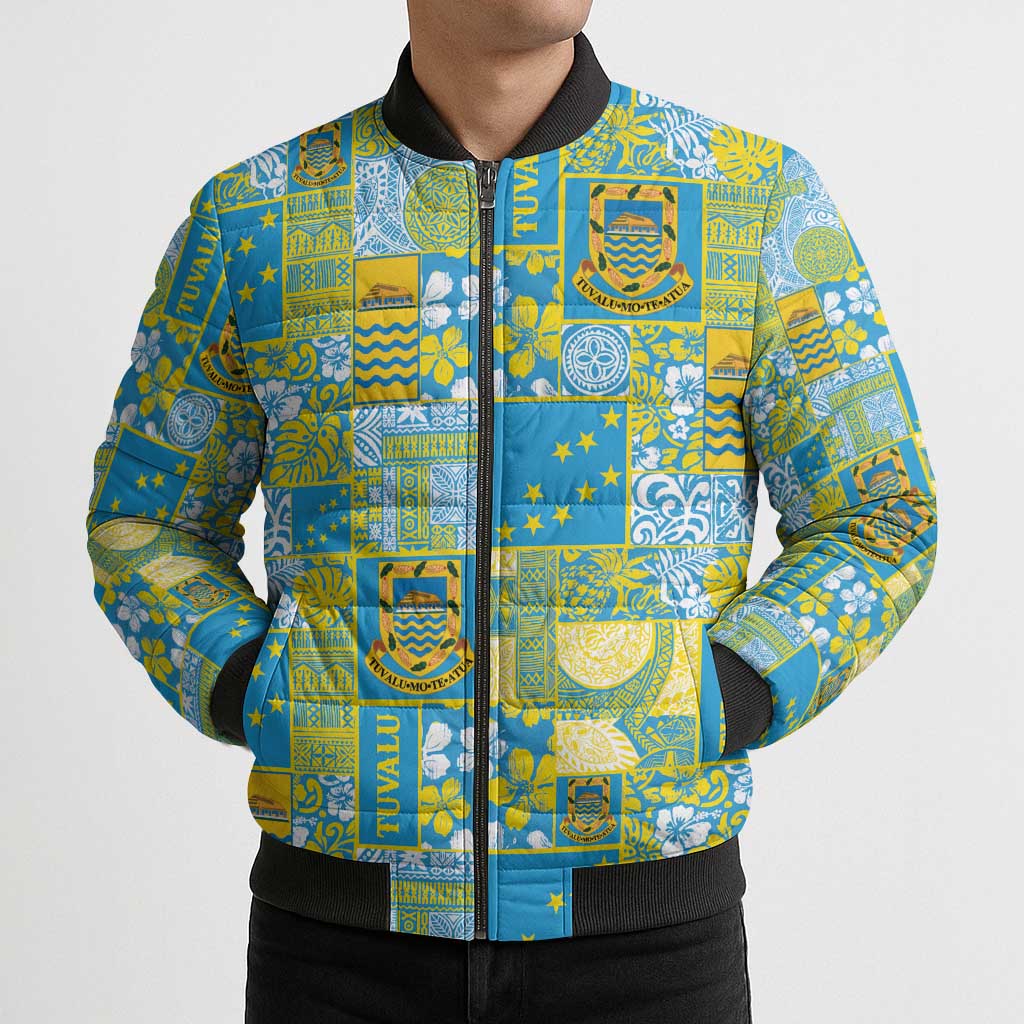 Tuvalu Manuia te Kilisimasi Bomber Puffer Jacket Pacific Patchwork Xmas Vibes - Polynesian Pride