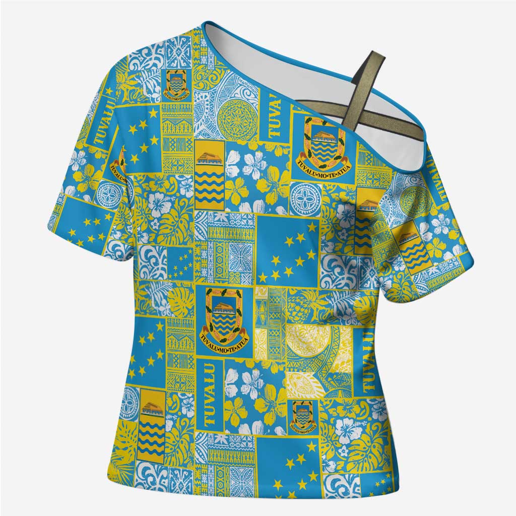 Tuvalu Manuia te Kilisimasi Cross Shoulder Shirt Pacific Patchwork Xmas Vibes - Polynesian Pride