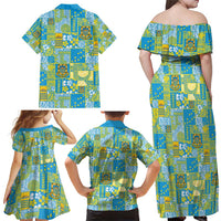 Tuvalu Manuia te Kilisimasi Family Matching Off Shoulder Maxi Dress and Hawaiian Shirt Pacific Patchwork Xmas Vibes - Polynesian Pride
