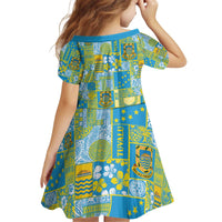 Tuvalu Manuia te Kilisimasi Kid Short Sleeve Dress Pacific Patchwork Xmas Vibes - Polynesian Pride