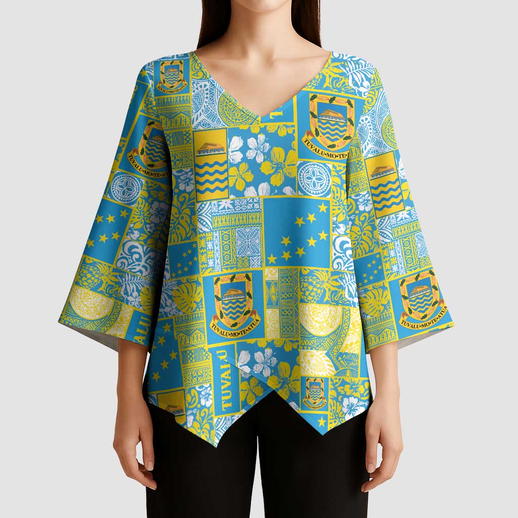 Tuvalu Manuia te Kilisimasi Kimono Sleeve Blouse Pacific Patchwork Xmas Vibes - Polynesian Pride