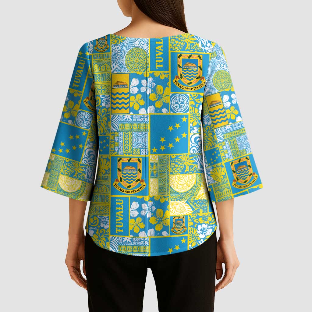 Tuvalu Manuia te Kilisimasi Kimono Sleeve Blouse Pacific Patchwork Xmas Vibes - Polynesian Pride