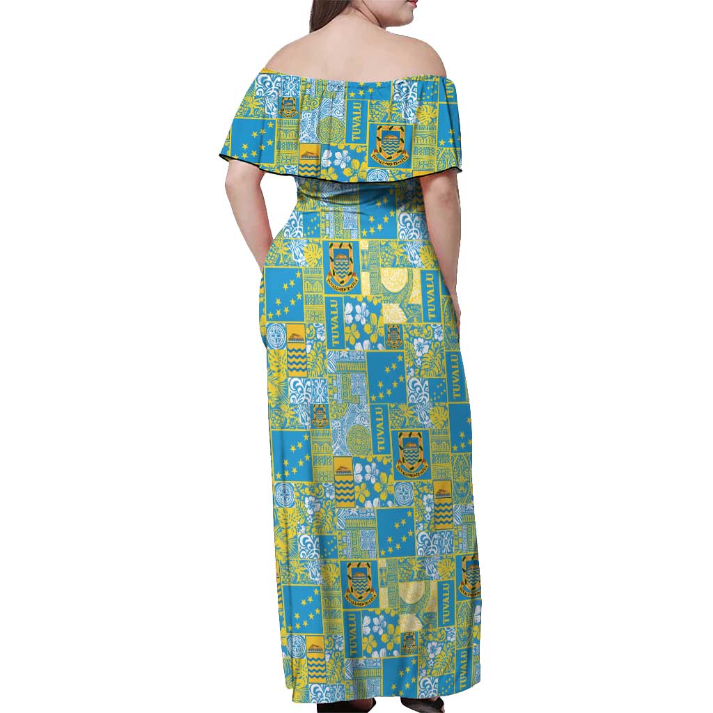 Tuvalu Manuia te Kilisimasi Off Shoulder Maxi Dress Pacific Patchwork Xmas Vibes LT9 - Polynesian Pride