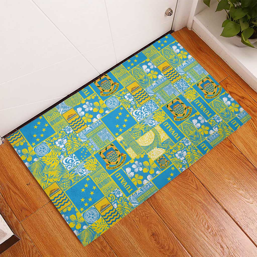 Tuvalu Manuia te Kilisimasi Rubber Doormat Pacific Patchwork Xmas Vibes - Polynesian Pride