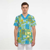 Tuvalu Manuia te Kilisimasi Scrub Top Pacific Patchwork Xmas Vibes - Polynesian Pride