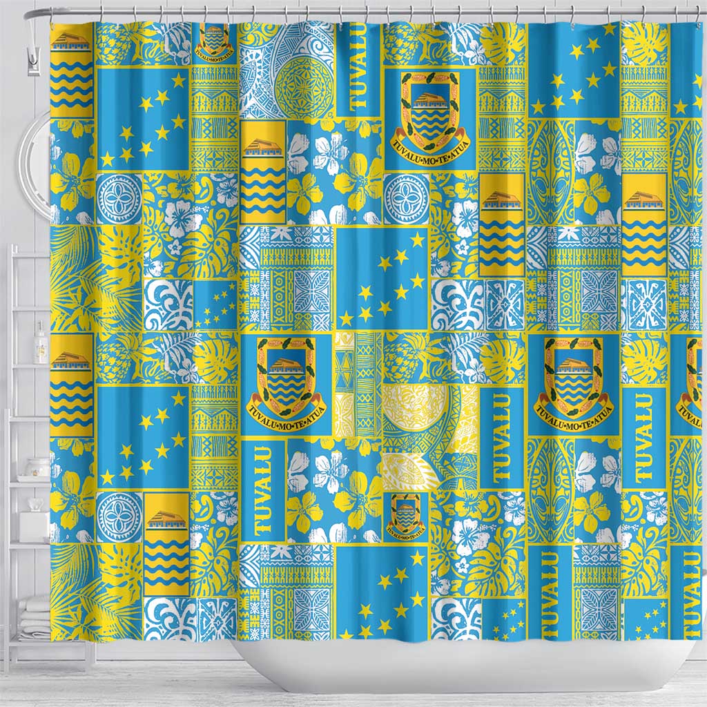 Tuvalu Manuia te Kilisimasi Shower Curtain Pacific Patchwork Xmas Vibes - Polynesian Pride