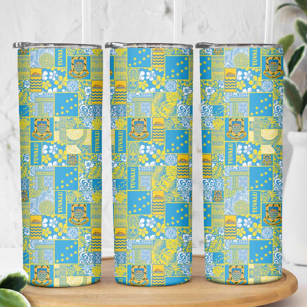 Tuvalu Manuia te Kilisimasi Skinny Tumbler Pacific Patchwork Xmas Vibes - Polynesian Pride