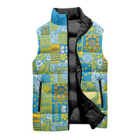 Tuvalu Manuia te Kilisimasi Sleeveless Puffer Jacket Pacific Patchwork Xmas Vibes - Polynesian Pride