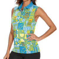 Tuvalu Manuia te Kilisimasi Women Sleeveless Polo Shirt Pacific Patchwork Xmas Vibes - Polynesian Pride