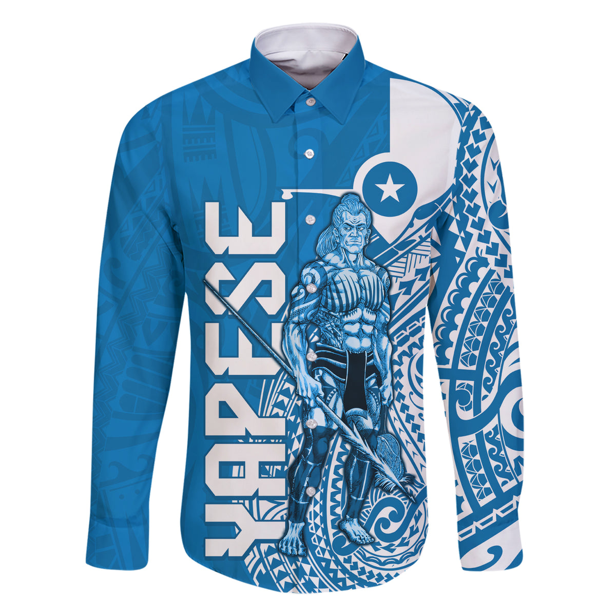 Yap Day 1 March Family Matching Short Sleeve Bodycon Dress and Hawaiian Shirt Micronesia Yapese Warrior LT9 Dad's Shirt - Long Sleeve Blue - Polynesian Pride