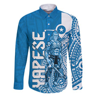 Yap Day 1 March Family Matching Summer Maxi Dress and Hawaiian Shirt Micronesia Yapese Warrior LT9 Dad's Shirt - Long Sleeve Blue - Polynesian Pride
