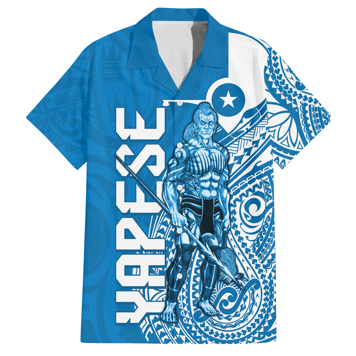 Yap Day 1 March Family Matching Tank Maxi Dress and Hawaiian Shirt Micronesia Yapese Warrior LT9 Dad's Shirt - Short Sleeve Blue - Polynesian Pride