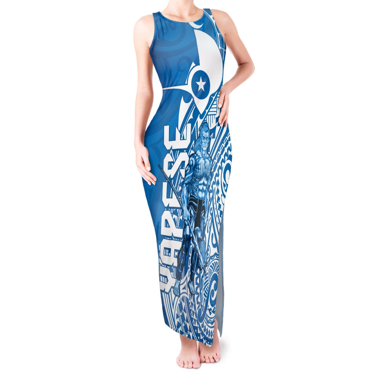 Yap Day 1 March Tank Maxi Dress Micronesia Yapese Warrior LT9 Women Blue - Polynesian Pride