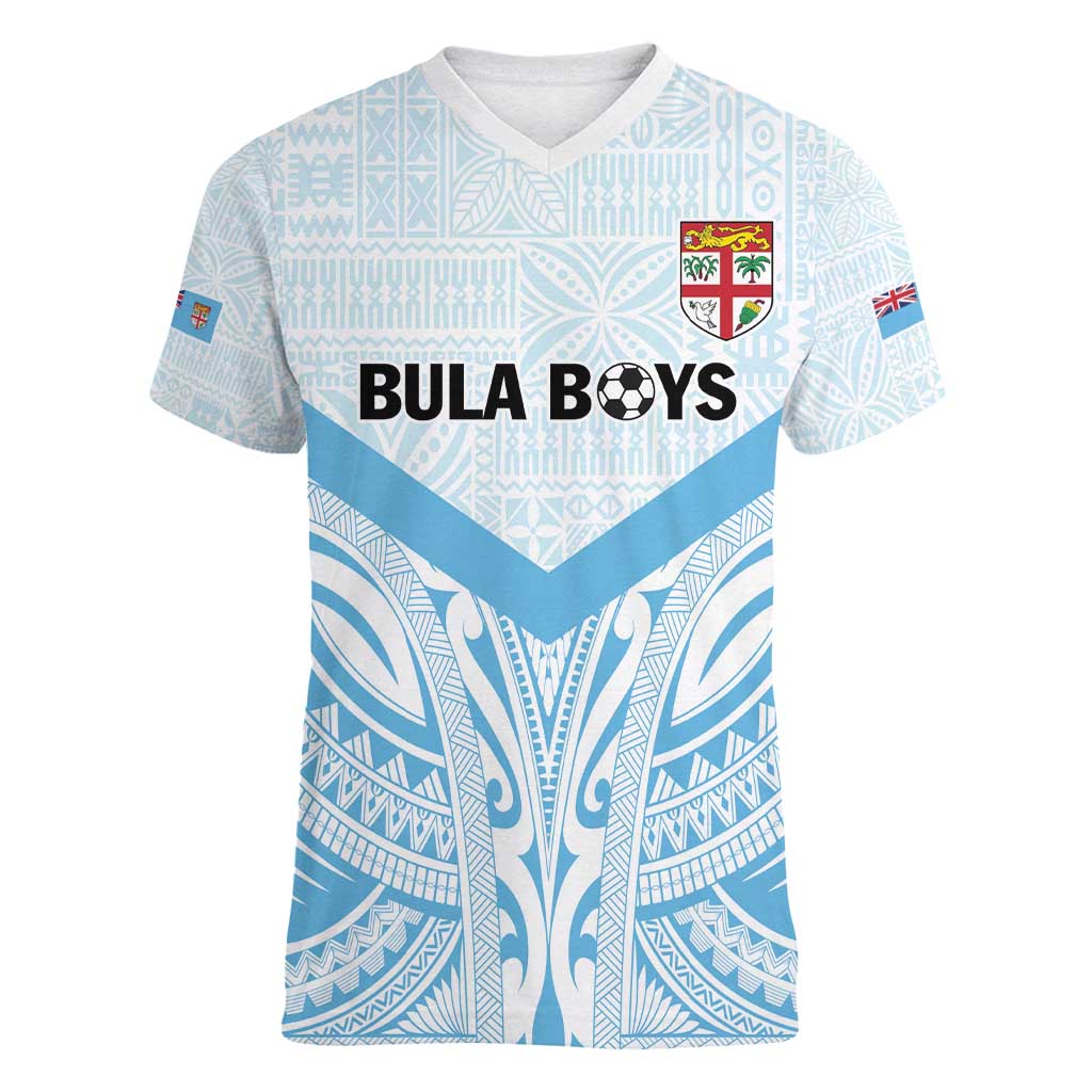 Fiji Football Custom Women V-Neck T-Shirt Bula Boys Go Champions LT9 Female Blue - Polynesian Pride