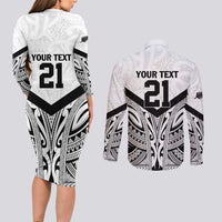 New Zealand Football Custom Couples Matching Long Sleeve Bodycon Dress and Long Sleeve Button Shirt All White Fern Go Champions