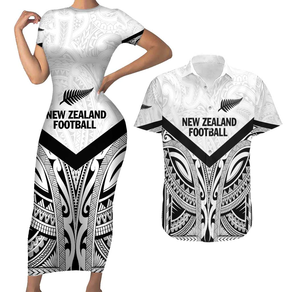 New Zealand Football Custom Couples Matching Short Sleeve Bodycon Dress and Hawaiian Shirt All White Fern Go Champions