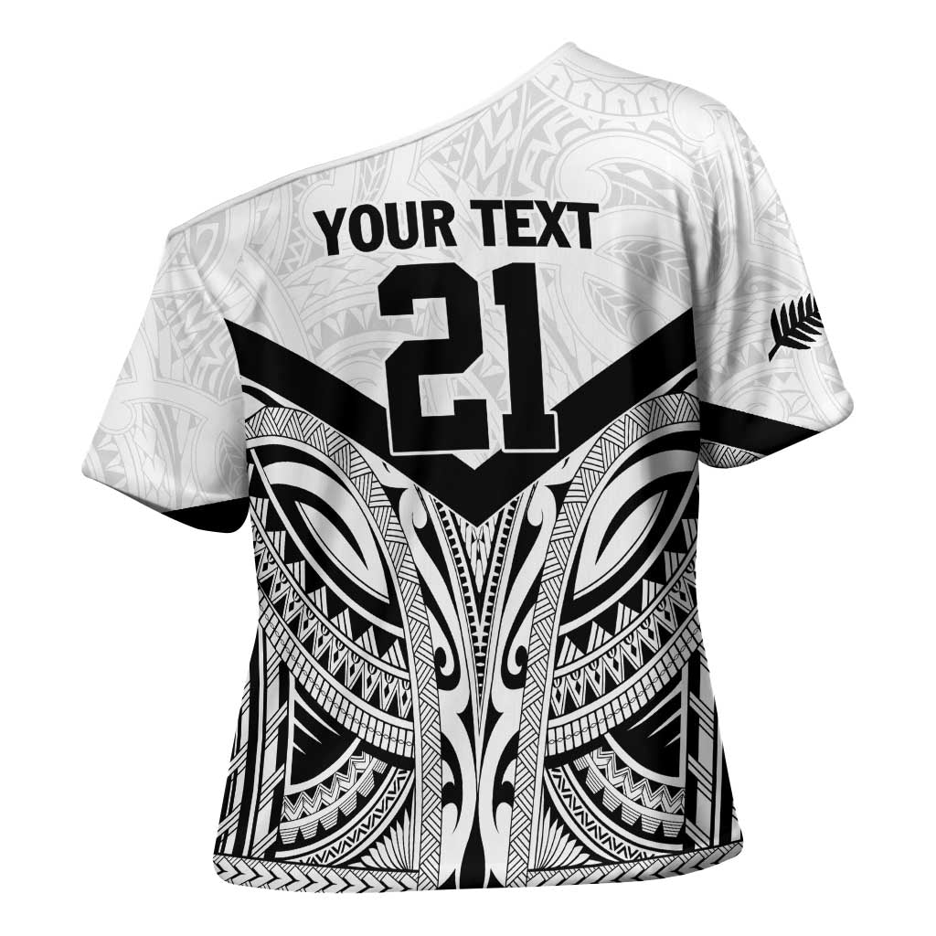 New Zealand Football Custom Cross Shoulder Shirt All White Fern Go Champions - Polynesian Pride
